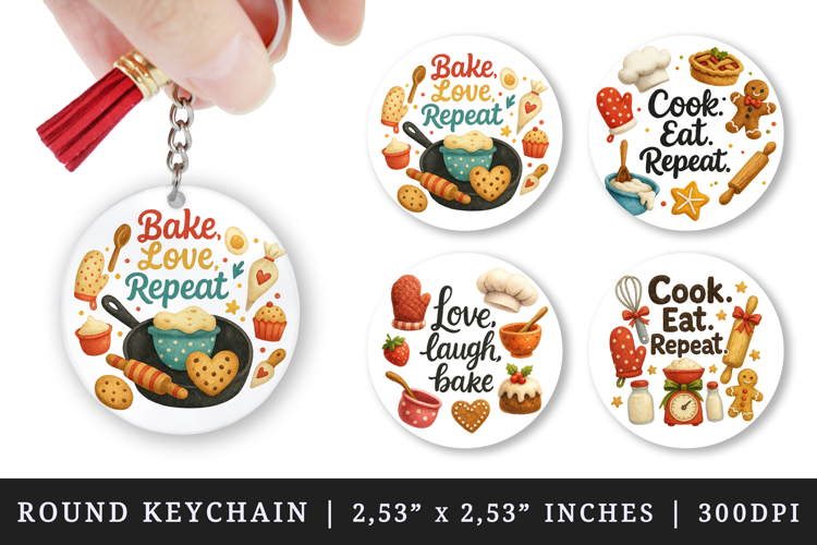 Cooking and Baking round keychain sublimation design