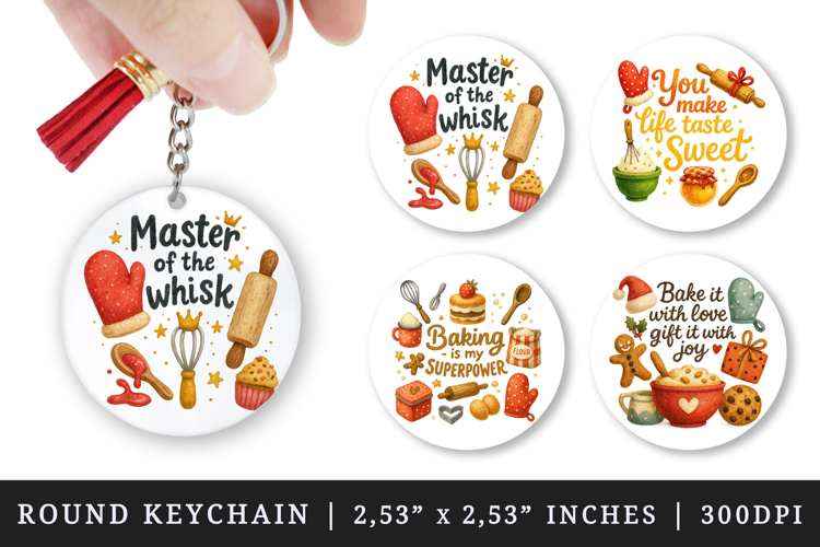 Cooking and Baking round keychain sublimation design