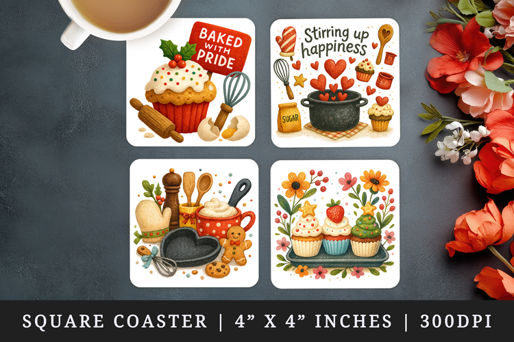 Cooking and Baking square coaster sublimation design
