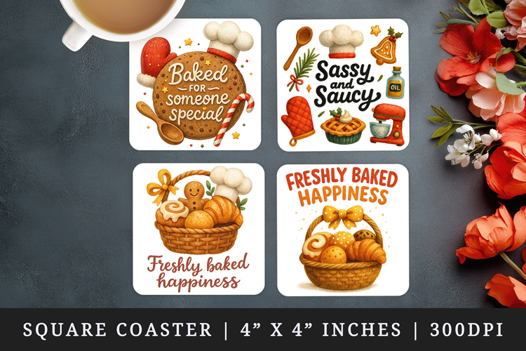 Cooking and Baking square coaster sublimation design
