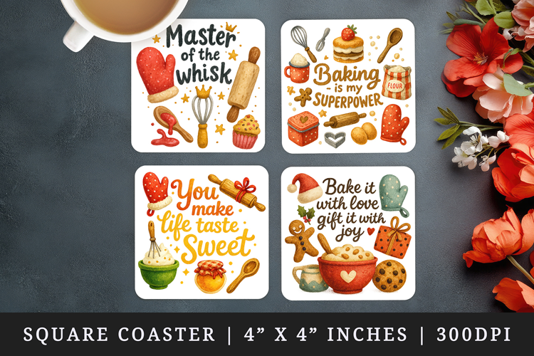 Cooking and Baking square coaster sublimation design
