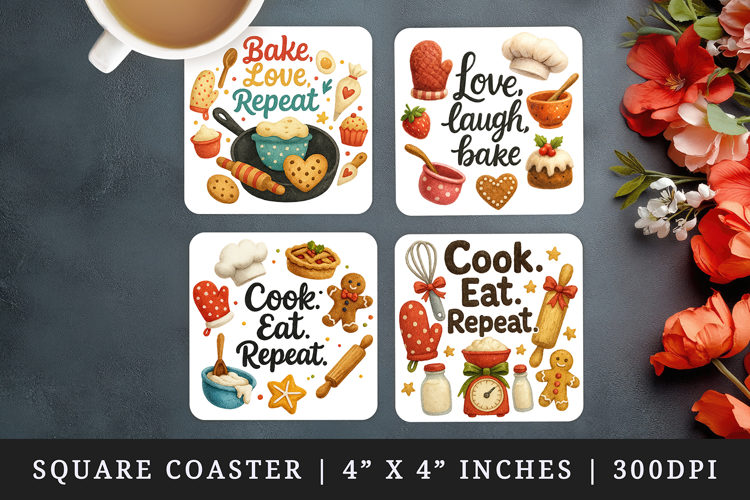 Cooking and Baking square coaster sublimation design