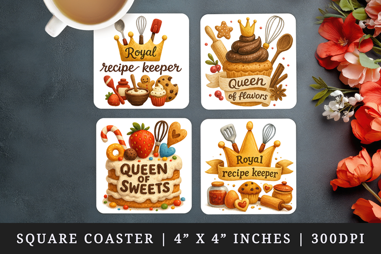 Cooking and Baking square coaster sublimation design