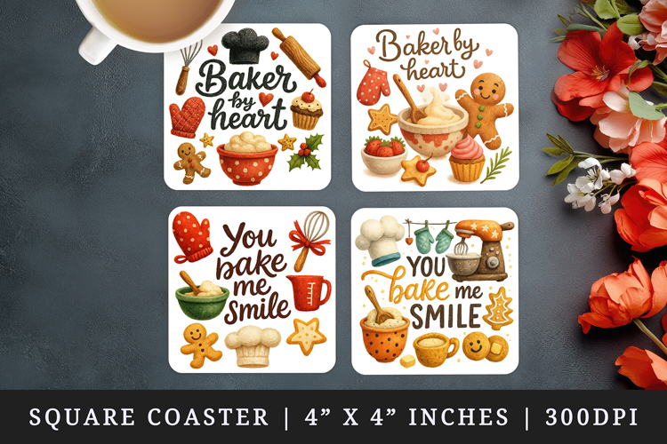 Cooking and Baking square coaster sublimation design