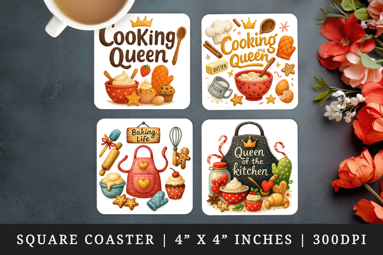 Cooking and Baking square coaster sublimation design