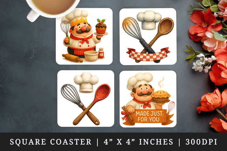 Cooking and Baking square coaster sublimation design