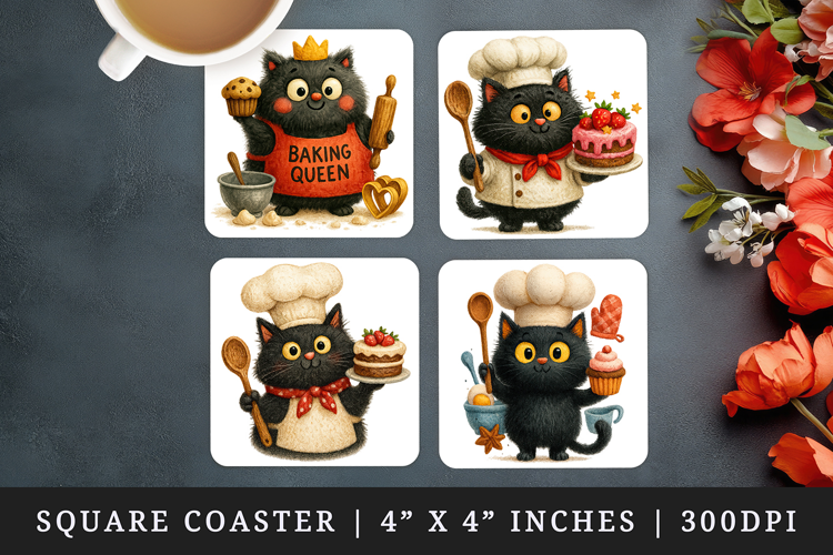 Cooking and Baking square coaster sublimation design