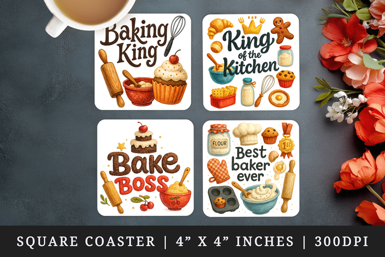 Cooking and Baking square coaster sublimation design