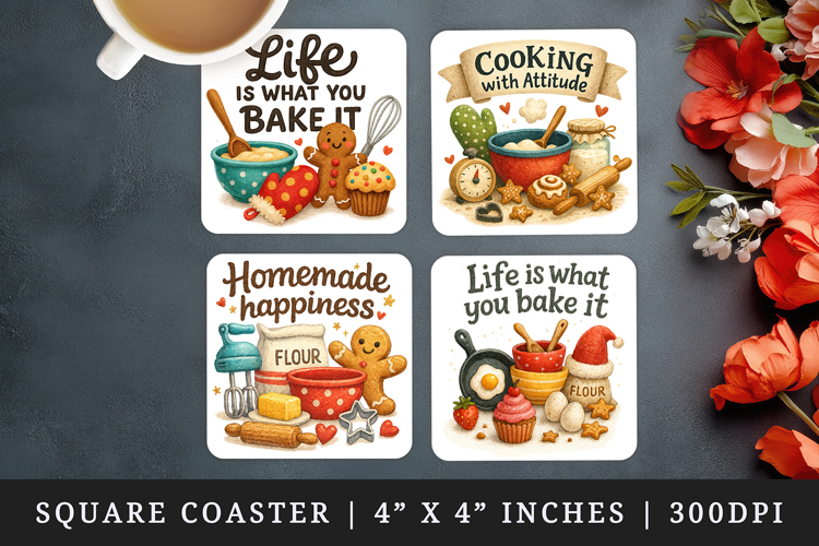 Cooking and Baking square coaster sublimation design