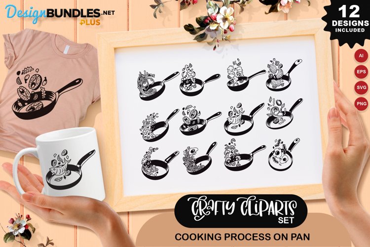 Cooking Process On Pan Clipart set