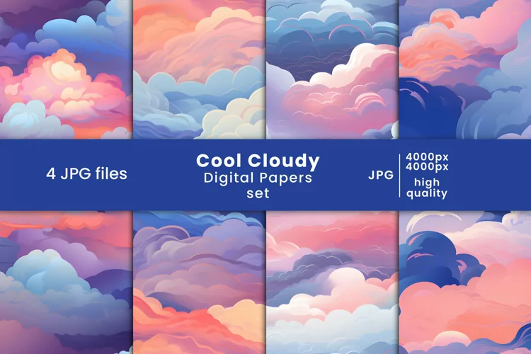 cool colorful clouds digital papers and cloudy patterns