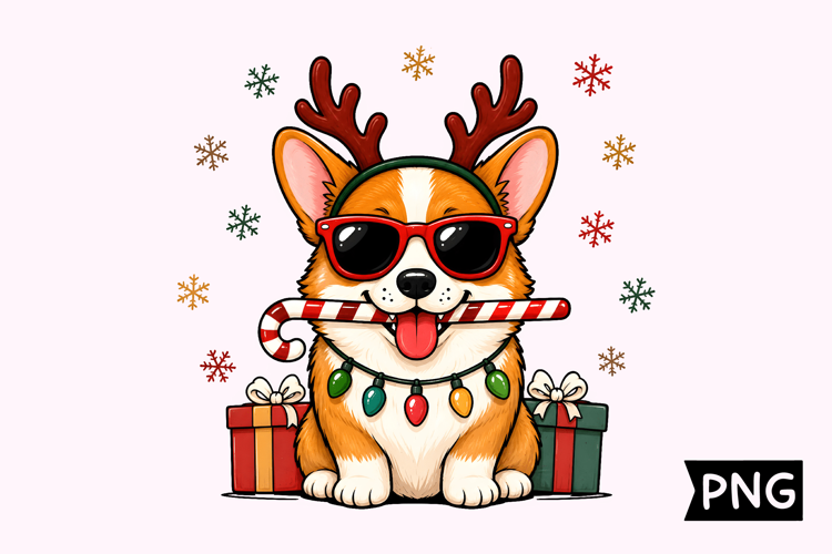 Cool Corgi Christmas Reindeer Candy Cane