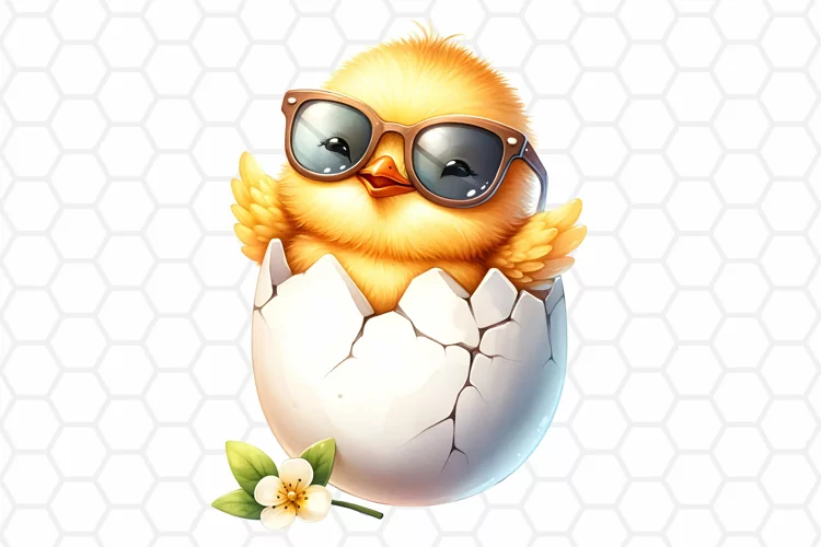 Cool Easter Chick Watercolor Clipart | PNG Design