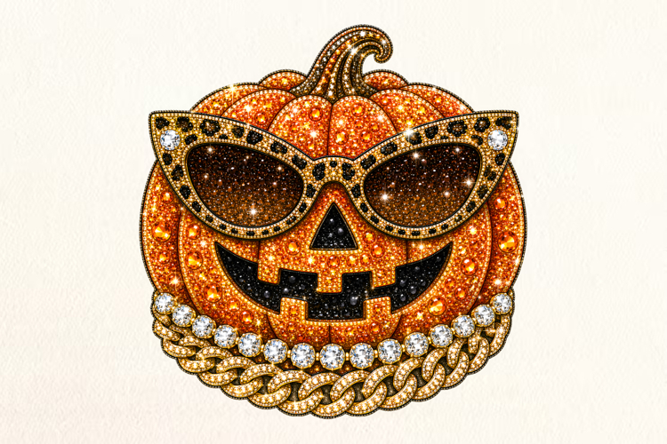 Cool Pumpkin Rhinestone PNG Design example image 1