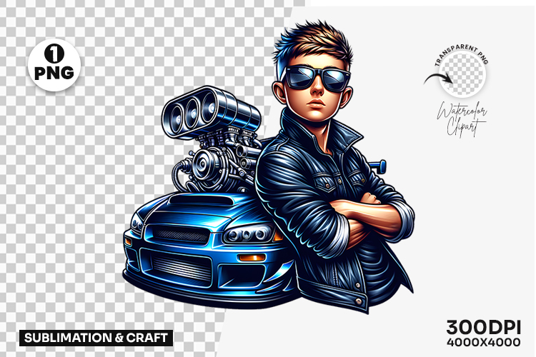 Cool Race Driver with Sunglasses PNG Sublimation Design
