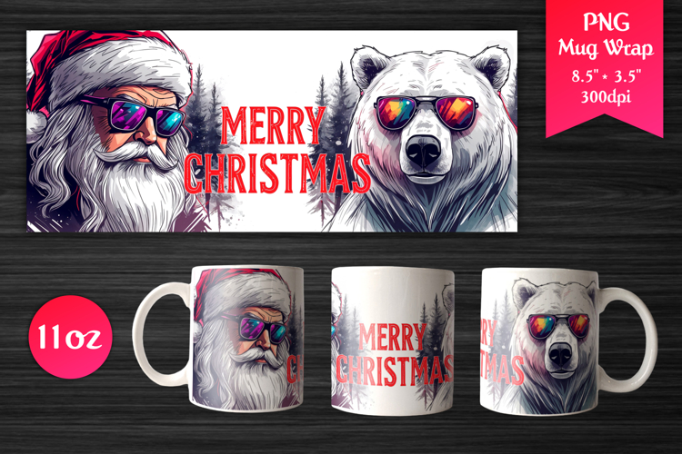 Cool Santa and Polar Bear | Christmas 11oz Mug Wrap Design