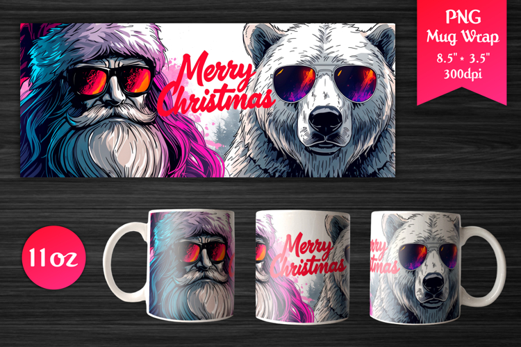 Cool Santa and Polar Bear | Christmas 11oz Mug Wrap Design