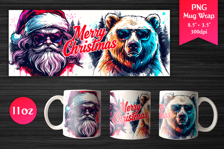 Cool Santa and Polar Bear | Christmas 11oz Mug Wrap Design