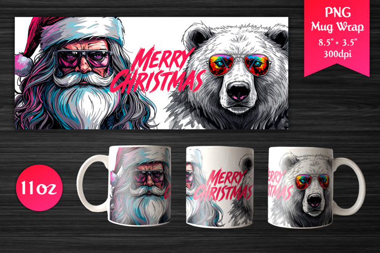 Cool Santa and Polar Bear | Christmas 11oz Mug Wrap Design