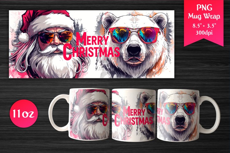 Cool Santa and Polar Bear | Christmas 11oz Mug Wrap Design