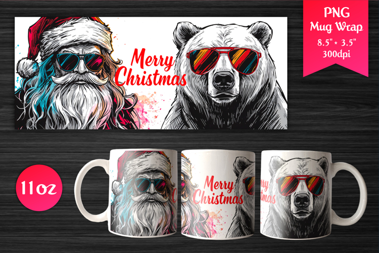 Cool Santa and Polar Bear | Christmas 11oz Mug Wrap Design