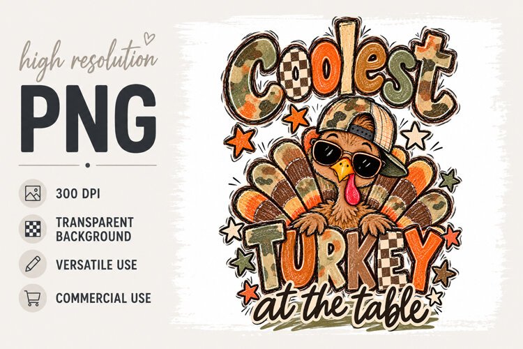 Boy Thanksgiving Sublimation, CoolestTurkey at Table png example image 1