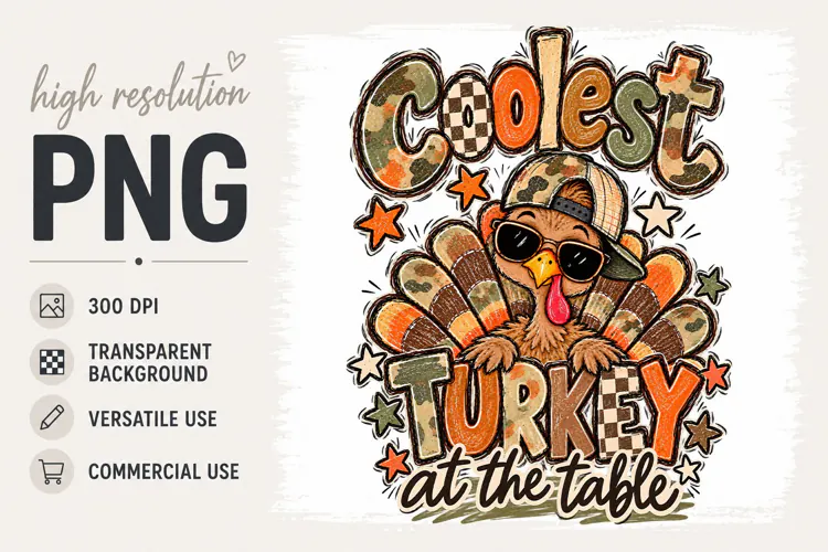 Boy Thanksgiving Sublimation, CoolestTurkey at Table png