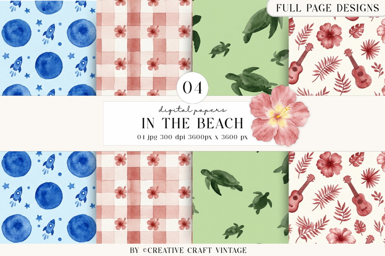 Summer Digital Paper, watercolor illustrations, backgrounds
