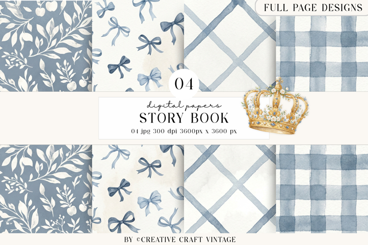 Storybook Princess Digital Papers, watercolor illustrations