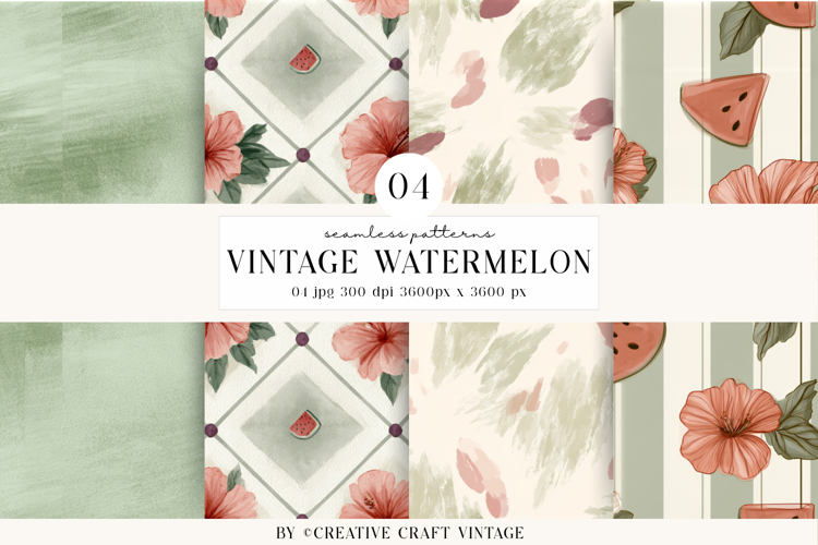 Vintage Watermelon Seamless Patterns, watercolor papers