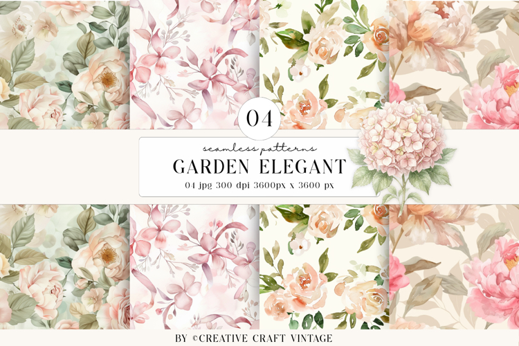 Garden Flowers Seamless Patterns, vintage scrapbooking