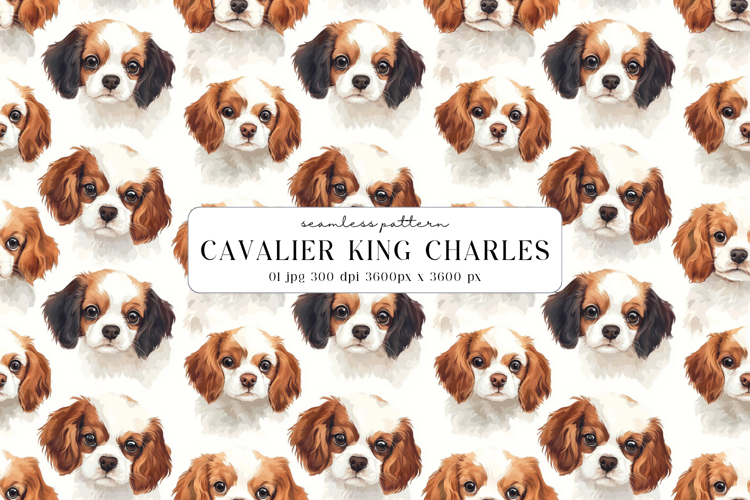 Cavalier King Charles Spaniel Seamless Pattern Digital Paper