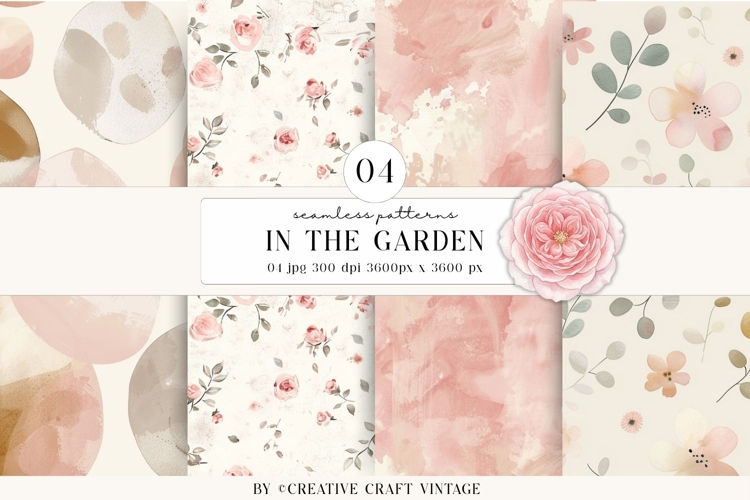 Garden Flowers Seamless Patterns, vintage scrapbooking