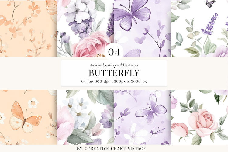 Butterfly Watercolor Seamless Patterns, Digital Papers