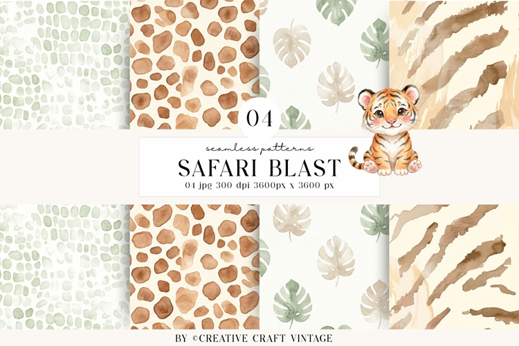 Safari Seamless Pattern, watercolor pattern, vintage design
