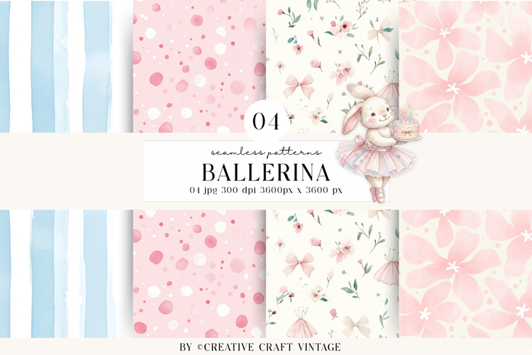 Ballerina Seamless Pattern, watercolor ballet digital paper