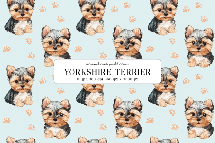 Yorkshire Terrier Puppy Seamless Pattern, Digital Paper