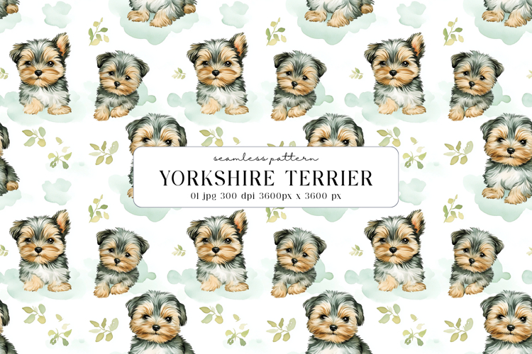 Yorkshire Terrier Puppy Seamless Pattern, Digital Paper