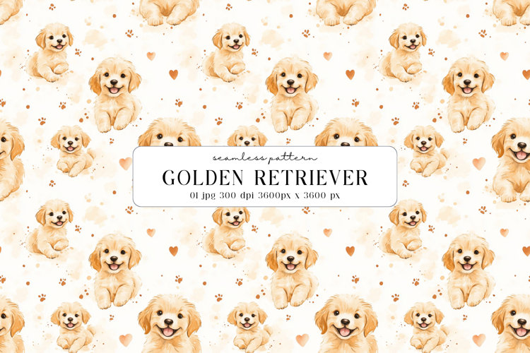Golden Retriever Puppy Seamless Pattern, Digital Paper