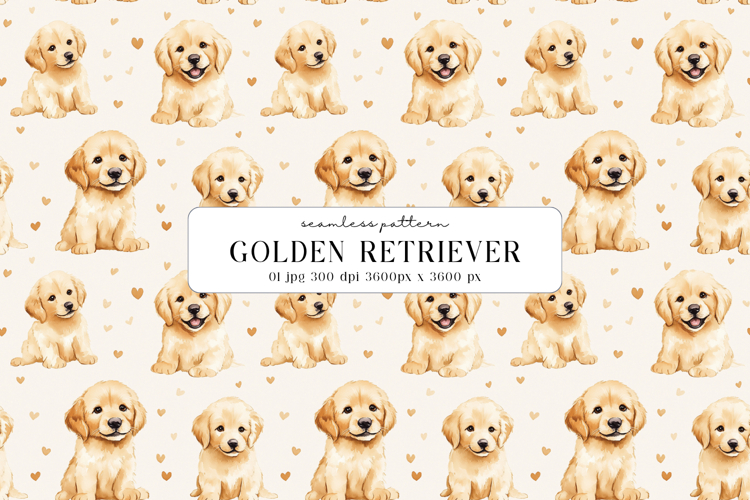Golden Retriever Puppy Seamless Pattern, Digital Paper