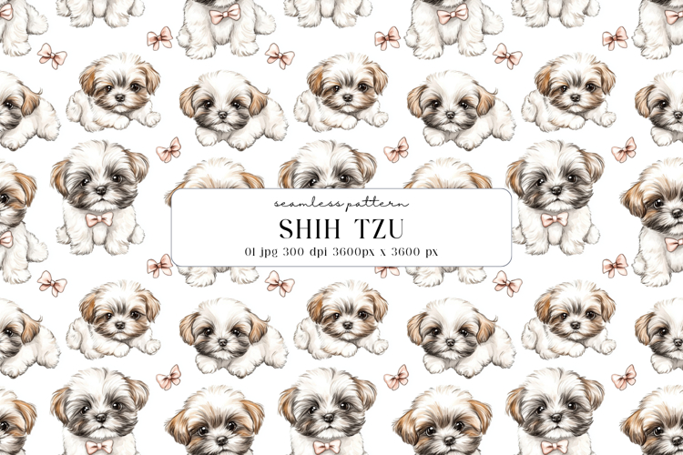 Shih Tzu Puppy Watercolor Seamless Pattern Digital Paper