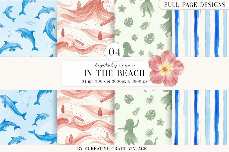 Summer Digital Paper, watercolor illustrations, backgrounds