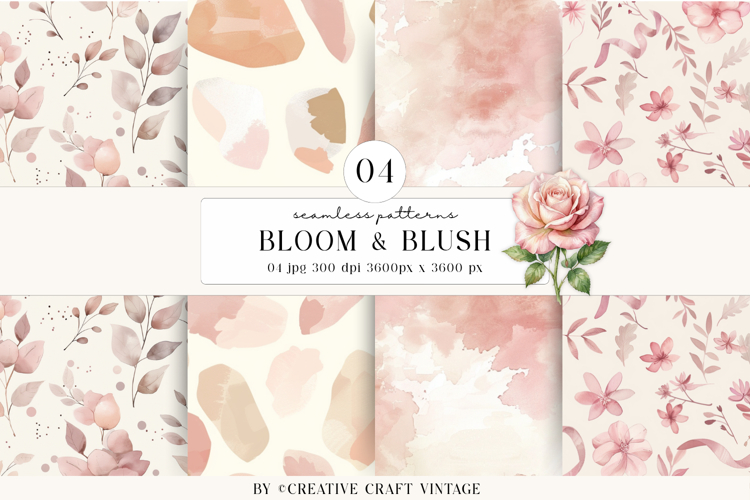 Watercolor Blooms Seamless Patterns, vintage scrapbooking