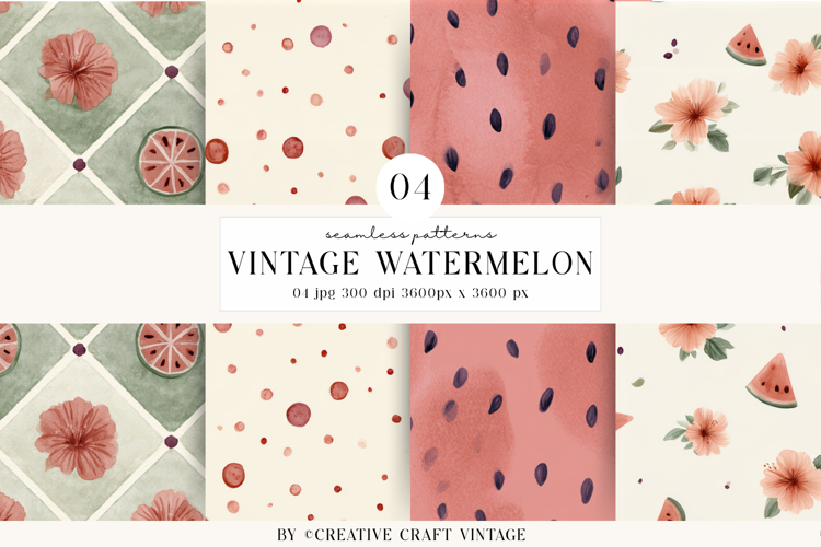 Vintage Watermelon Seamless Patterns, watercolor papers