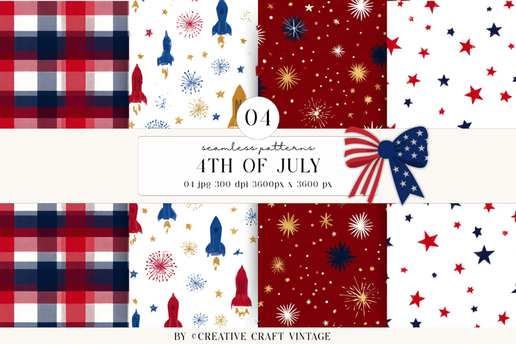 4th of July Seamless Patterns, independence day illustration
