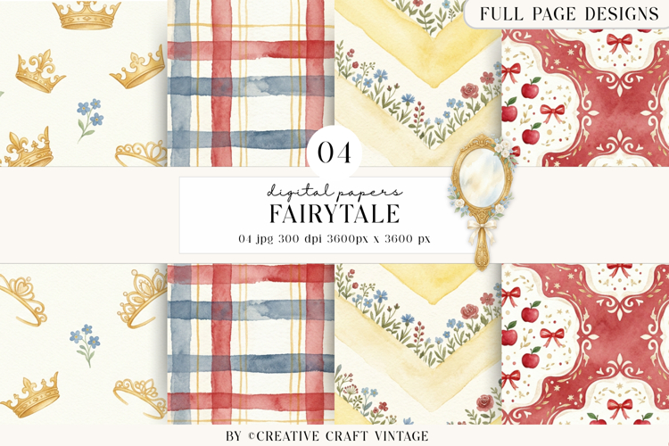 Fairytale Princess Digital Papers, watercolor illustrations