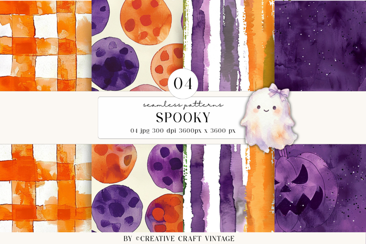 Halloween Seamless Patterns, watercolor digital papers