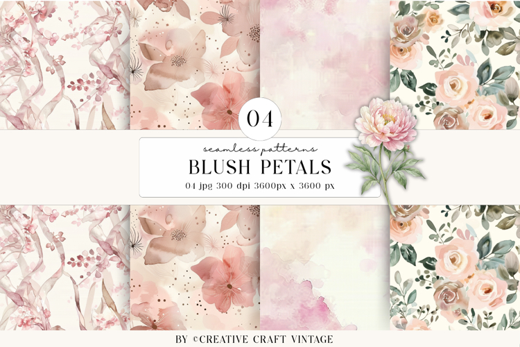 Blush Roses Seamless Patterns, floral vintage scrapbooking