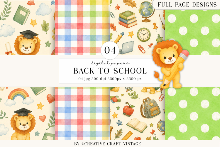 Back To School Digital Papers, watercolor scrapbook designs