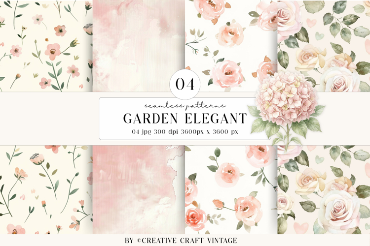 Garden Flowers Seamless Patterns, vintage scrapbooking